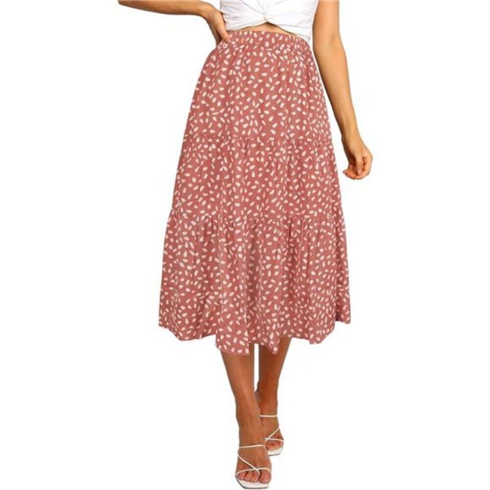 Pleated Midi Skirt Leopard Print A-Line Boho